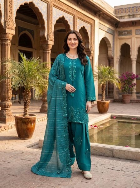 Remarkable Blue Farshi Plazo Set with Thread Work for Wedding Wear Ready To Wear Collection