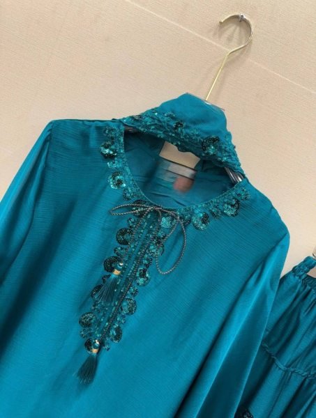 Remarkable Blue Farshi Plazo Set with Thread Work for Wedding Wear Ready To Wear Collection