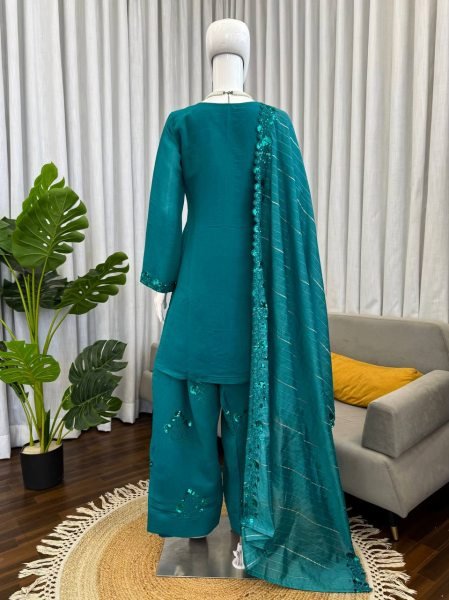 Remarkable Blue Farshi Plazo Set with Thread Work for Wedding Wear Ready To Wear Collection