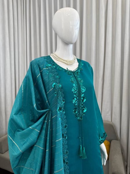 Remarkable Blue Farshi Plazo Set with Thread Work for Wedding Wear Ready To Wear Collection