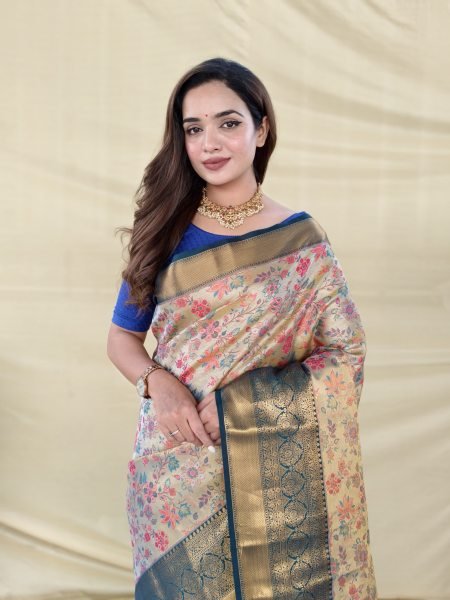 Remarkable Blue Kanchipuram Silk Saree with Golden Zari Weaving and Rich Pallu Silk Sarees Wholesale