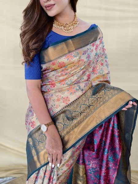 Remarkable Blue Kanchipuram Silk Saree with Golden Zari Weaving and Rich Pallu Silk Sarees Wholesale