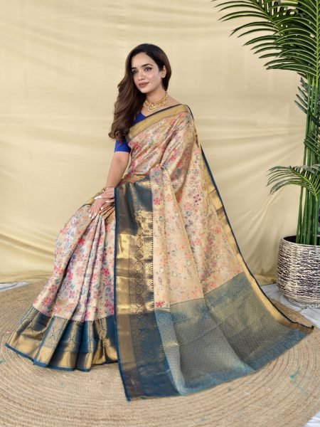 Remarkable Blue Kanchipuram Silk Saree with Golden Zari Weaving and Rich Pallu Silk Sarees Wholesale