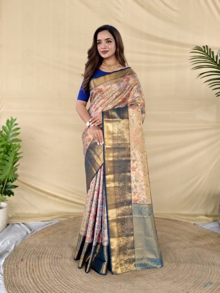 Remarkable Blue Kanchipuram Silk Saree with Golden Zari Weaving and Rich Pallu Silk Sarees Wholesale