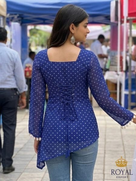 Remarkable Blue Premium Georgette Kurti with Traditional Digital Cross Print Tunics kurti