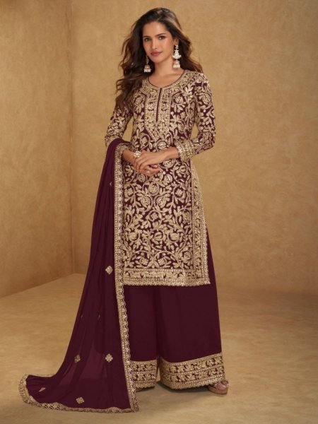Remarkable Brown Stylish Real Georgette Ethnic Wear for Boutique and Reseller Buyers Salwar Kameez