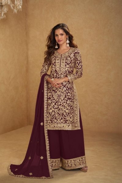 Remarkable Brown Stylish Real Georgette Ethnic Wear for Boutique and Reseller Buyers Designer Plazzo Salwar Suits Wholesale