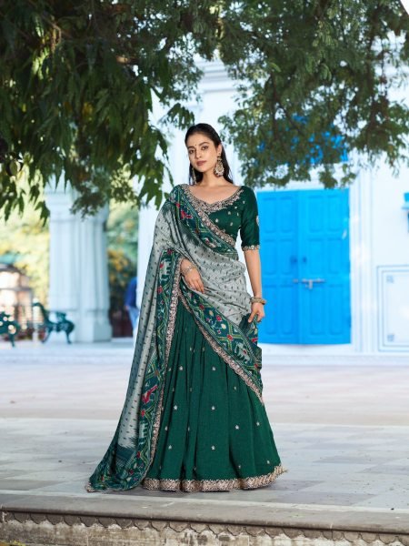 Remarkable Green Wedding Wear Lehenga Set with Embroidered Blouse and Dupatta  Lehenga