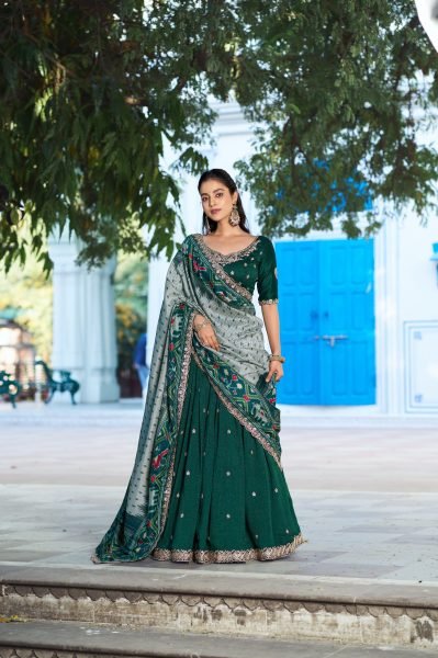 Remarkable Green Wedding Wear Lehenga Set with Embroidered Blouse and Dupatta Designer Lehenga Choli