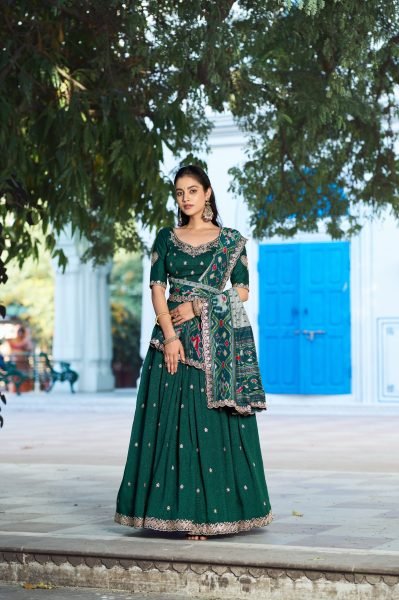 Remarkable Green Wedding Wear Lehenga Set with Embroidered Blouse and Dupatta Designer Lehenga Choli