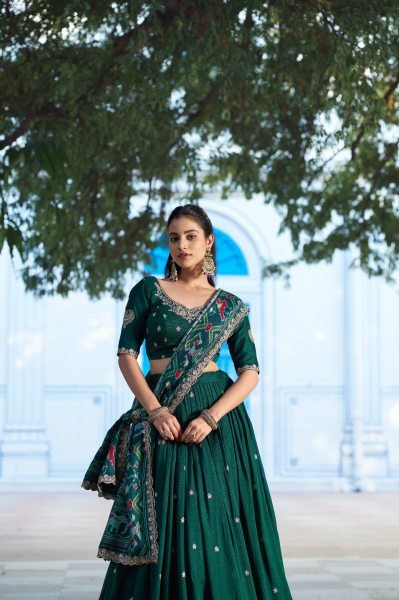 Remarkable Green Wedding Wear Lehenga Set with Embroidered Blouse and Dupatta Designer Lehenga Choli