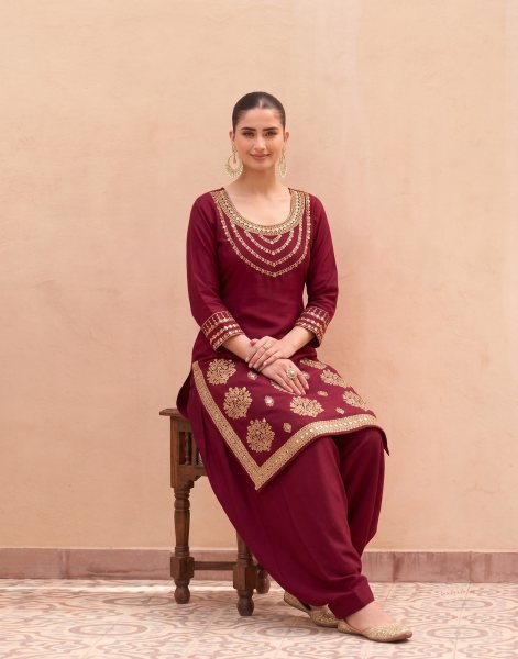 Remarkable Maroon Festival Wear Britaline Soft Silk Embroidered Suit with Net Border Dupatta Designer Plazzo Salwar Suits Wholesale
