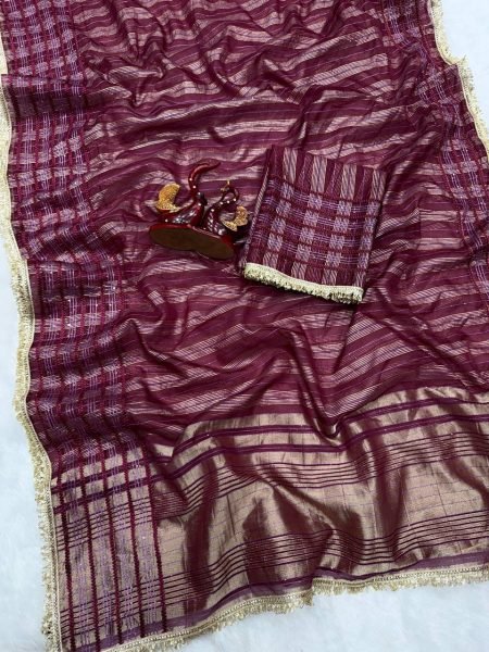 Remarkable Maroon Soft Tissue Silk Saree with Running Blouse for Festive and Wedding Wear Silk Sarees Wholesale