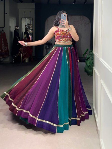 Remarkable Multi Color Georgette Lehenga with Heavy Mirror Gamthi Work Blouse  Lehenga