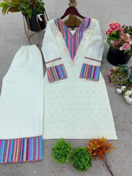Remarkable OffWhite Khadi Cotton Co Ord Set with Schiffli Thread Work For Rakhi CO ORD Sets