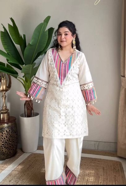 Remarkable OffWhite Khadi Cotton Co Ord Set with Schiffli Thread Work For Rakhi CO ORD Sets