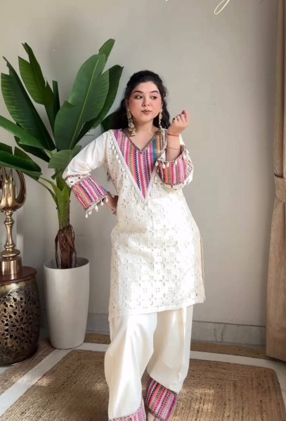 Remarkable OffWhite Khadi Cotton Co Ord Set with Schiffli Thread Work For Rakhi CO ORD Sets