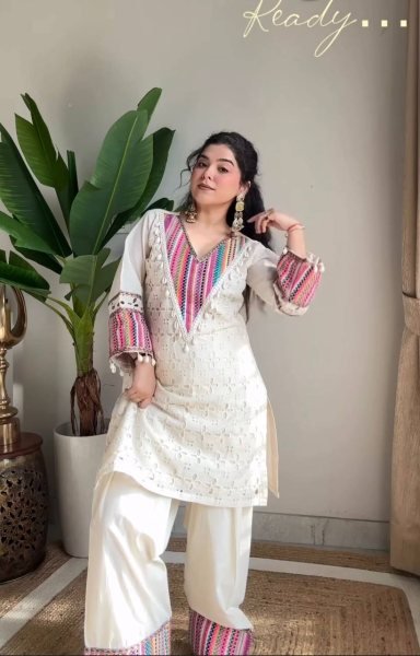 Remarkable OffWhite Khadi Cotton Co Ord Set with Schiffli Thread Work For Rakhi CO ORD Sets