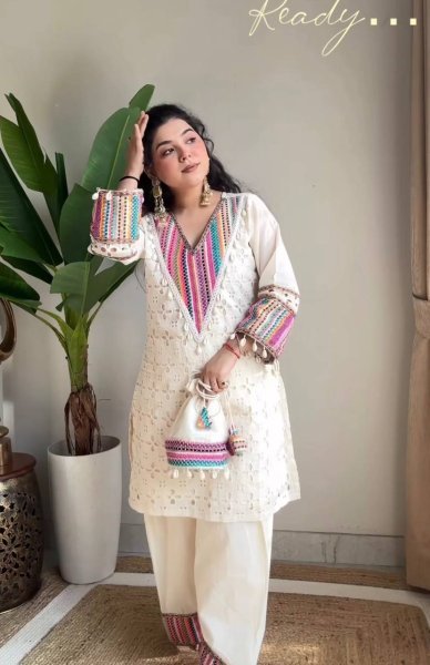 Remarkable OffWhite Khadi Cotton Co Ord Set with Schiffli Thread Work For Rakhi CO ORD Sets