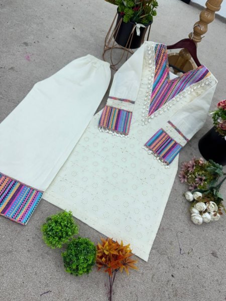 Remarkable OffWhite Khadi Cotton Co Ord Set with Schiffli Thread Work For Rakhi CO ORD Sets