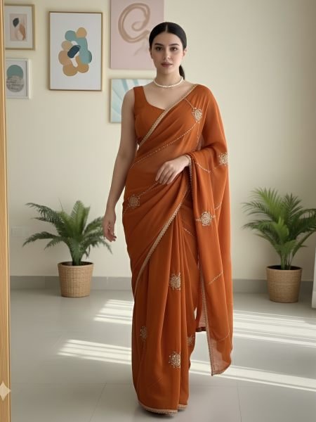Remarkable Orange Crush Silk Saree with Heavy Plain Blouse at Factory Price 