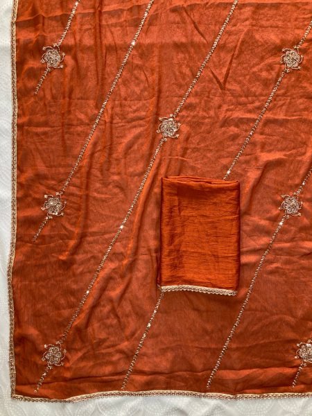 Remarkable Orange Crush Silk Saree with Heavy Plain Blouse at Factory Price Silk Sarees Wholesale