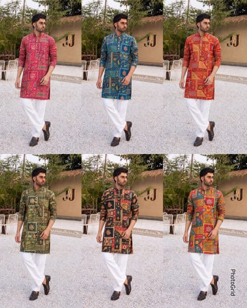 Remarkable Orange Men   s Short Kurta with Golden Thread   Sequins Work Kurta Pajama Wholesale