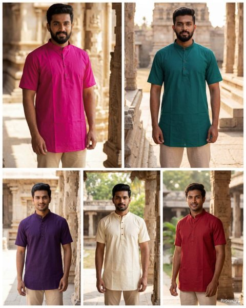 Remarkable Rani pink Half Sleeve Silk Kurta for Men Lightweight Daily Wear Mens Short Kurta