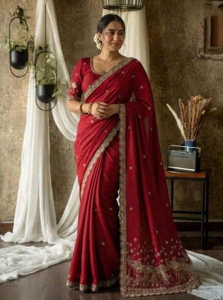 Remarkable Red Designer Rangoli Silk Saree with All Over Embroidery Work at Wholesale Rate Silk Sarees Wholesale