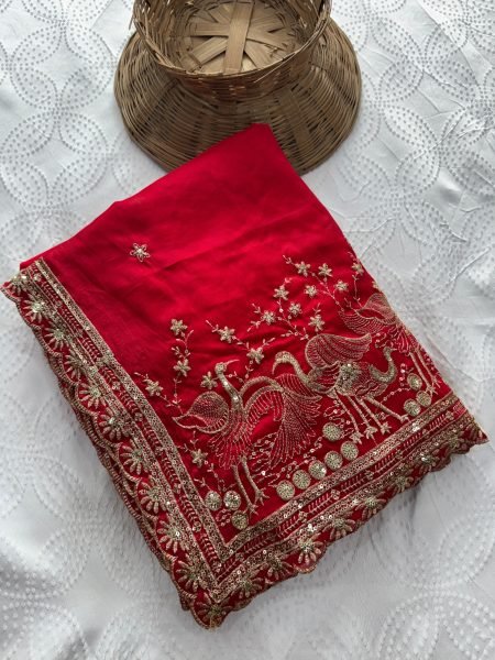 Remarkable Red Designer Rangoli Silk Saree with All Over Embroidery Work at Wholesale Rate Silk Sarees Wholesale