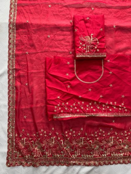 Remarkable Red Designer Rangoli Silk Saree with All Over Embroidery Work at Wholesale Rate Silk Sarees Wholesale