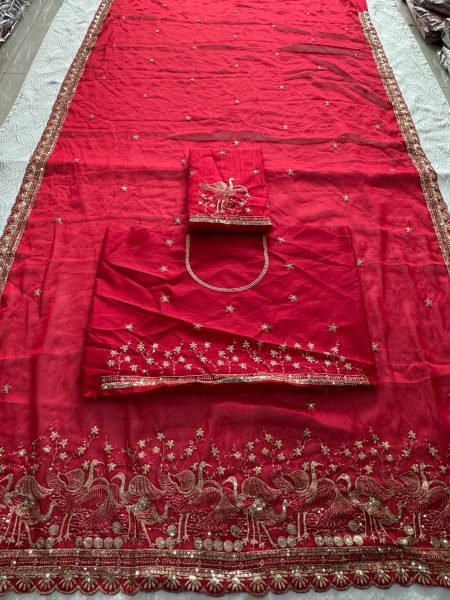 Remarkable Red Designer Rangoli Silk Saree with All Over Embroidery Work at Wholesale Rate Silk Sarees Wholesale