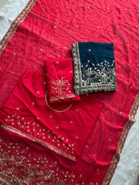 Remarkable Red Designer Rangoli Silk Saree with All Over Embroidery Work at Wholesale Rate Silk Sarees Wholesale