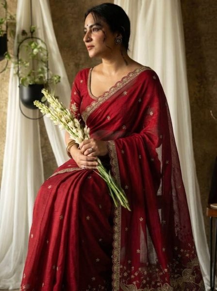 Remarkable Red Designer Rangoli Silk Saree with All Over Embroidery Work at Wholesale Rate Silk Sarees Wholesale
