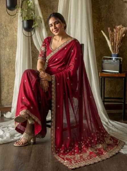 Remarkable Red Designer Rangoli Silk Saree with All Over Embroidery Work at Wholesale Rate Silk Sarees Wholesale