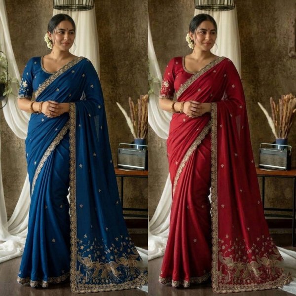 Remarkable Red Designer Rangoli Silk Saree with All Over Embroidery Work at Wholesale Rate Silk Sarees Wholesale