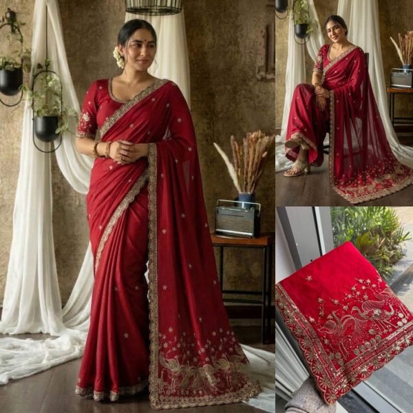 Remarkable Red Designer Rangoli Silk Saree with All Over Embroidery Work at Wholesale Rate Silk Sarees Wholesale