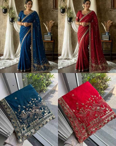 Remarkable Red Designer Rangoli Silk Saree with All Over Embroidery Work at Wholesale Rate Silk Sarees Wholesale