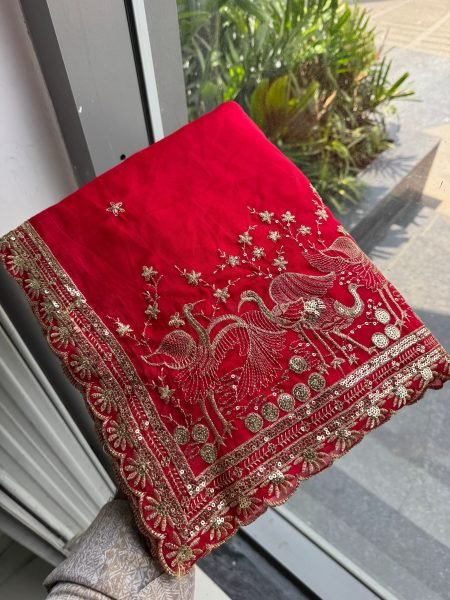 Remarkable Red Designer Rangoli Silk Saree with All Over Embroidery Work at Wholesale Rate Silk Sarees Wholesale