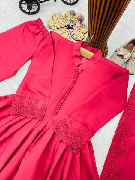 Remarkable Red Kids Silk Palazzo Set with Coding Dori Work and Digital Print Girls Wear