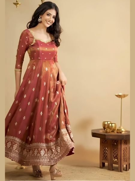 Remarkable Rust Designer Cosmo Suit Set with Heavy Sequin and Thread Embroidery 