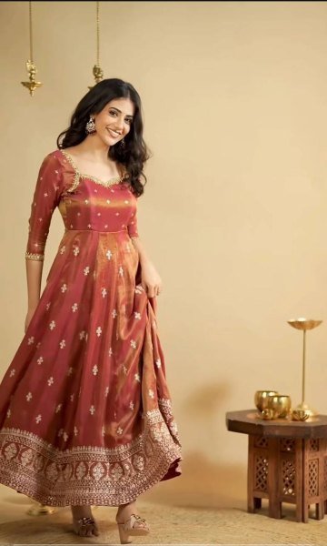 Remarkable Rust Designer Cosmo Suit Set with Heavy Sequin and Thread Embroidery Ready To Wear Collection