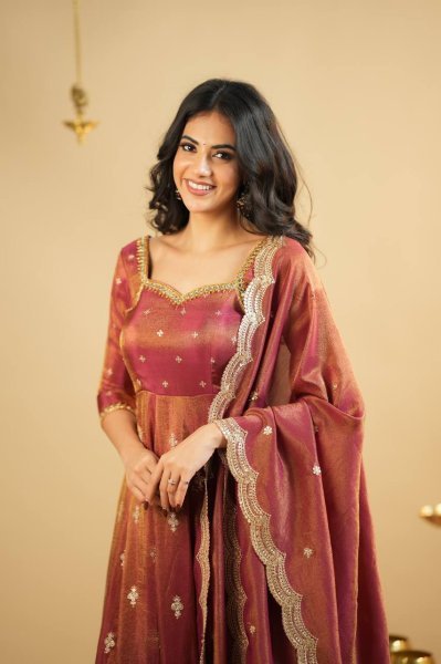 Remarkable Rust Designer Cosmo Suit Set with Heavy Sequin and Thread Embroidery Ready To Wear Collection