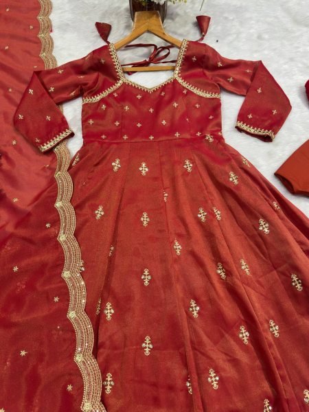 Remarkable Rust Designer Cosmo Suit Set with Heavy Sequin and Thread Embroidery Ready To Wear Collection