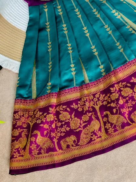 Remarkable Teal Blue Jacquard Gown with Traditional Embroidery Work Girls Wear