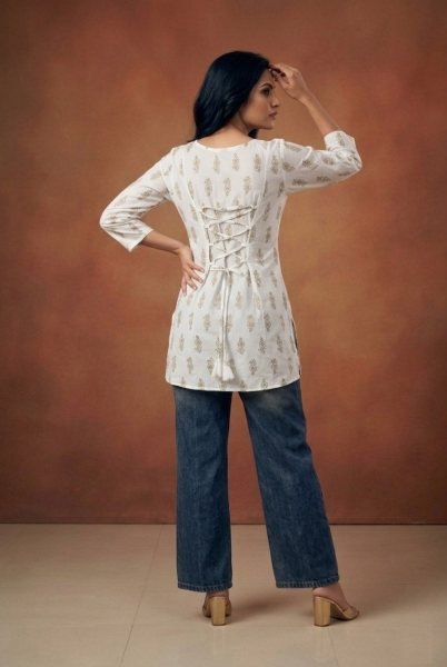 Remarkable White Rayon Foil Printed Top With Pant for Women Tunics kurti
