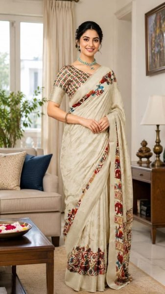 Remarkable White Soft Dola Silk Saree with Foil Print and Kanjivaram Zari Border Silk Sarees Wholesale
