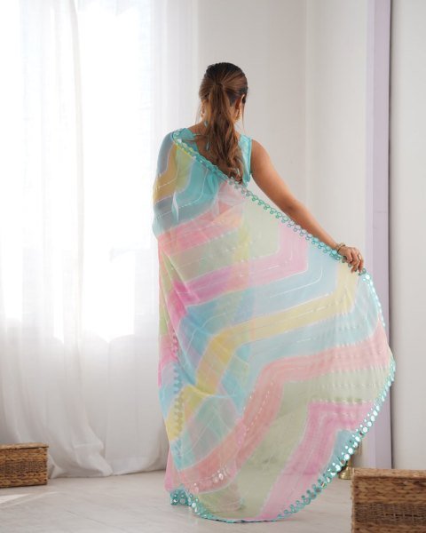 Rembo Style Georgette Saree with Prizm Print   Double Mirror Border Bollywood Inspired Partywear at Best Price Georgette Sarees Wholesale