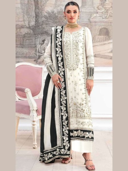 Resham And Sequins Work Off White Salwar Kameez For Party Wear Salwar Kameez