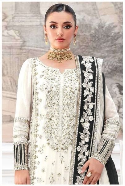 Resham And Sequins Work Off White Salwar Kameez For Party Wear Pakistani Suits Wholesale